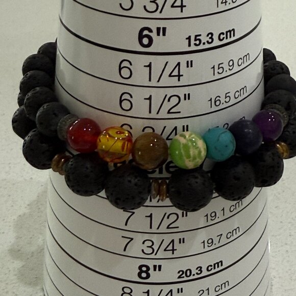 2 Basalt and Glass Beaded Bracelets Vintage - Picture 2 of 6